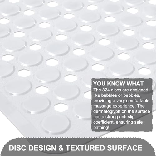 TEESHLY Bath Mat for Tub & Shower, Non Slip Soft Bathmat with Suction Cups & Drain Holes, Machine Washable Bathtub Floor Liner Mats for Bathroom, 35x16 Inch, White - color: White (Opaque)