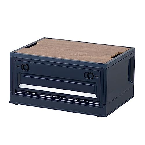 Folding Storage Bin with Wood Lid,Multifunction Plastic Camping Storage Box,Foldable Closet Organizers and Storage Container, for Camping, Car Storage, Home Sorting,Blue,56L - color: Blue, size: 56L