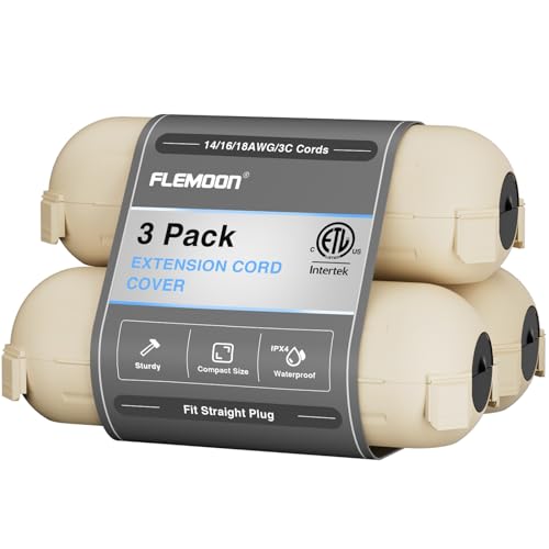Flemoon [3 Pack] Outdoor Extension Cord Cover Waterproof, Weatherproof Electrical Connection Box for Straight Plug, Outlet, Socket, Halloween, Christmas Holiday Decoration String Light, Almond - color: Almond, size: Small Box: 5.3" L x 2" W x 2" H