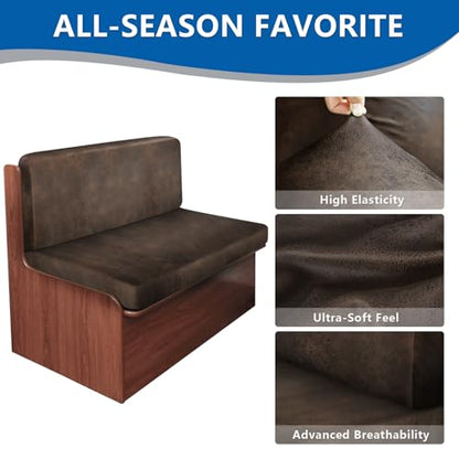 ANARACHON Leather Look RV Camper Dinette Cushion Covers, Washable RV Couch Cushion Covers Dinette Booth Seats Stretchable Camper Seat Covers (02 Brown, 2 Sets) - color: 02 Brown, size: 2 Sets