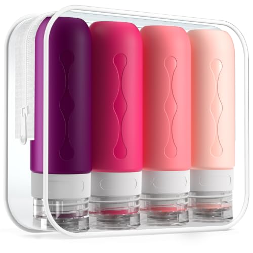 Gemice Travel Bottles for Toiletries, Tsa Approved, Travel Size Containers, BPA Free Leak Proof Tubs Refillable Liquid Accessories for Cometic Shampoo and Lotion Soap - color: Rose Red, size: 3oz (90ml)