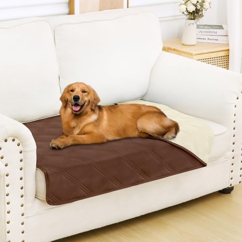 Smiry Waterproof Dog Bed Cover Blanket 30x53, Soft Reversible Pet Blanket, Washable Leakproof Cats Dogs Couch Cover for Sofa, Couch, Furniture, Brown/Beige - color: Brown/Beige, size: 30x53 Inch