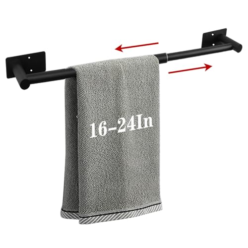 Self Adhesive Bath Towel Bar, Stainless Steel Towel Racks for Bathroom Sticky & Wall Mounted Install Towel Holder,Heavy Duty Towel Rod Rustproof Towel Hanger for Bathroom(Brushed Nickel,24In) - color: Matte Black, size: 24 In