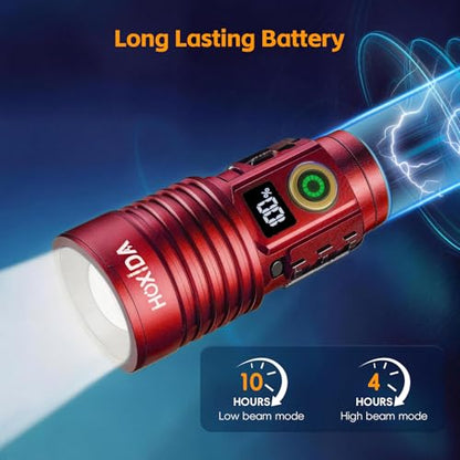 Hoxida Rechargeable Flashlights 2 Pack, 6 Modes Zoomable Powerful Tactical Linternas with LCD Digital Display, Super Bright High Lumens Handheld Magnetic Flashlights for Home Emergencies Camping - color: Red