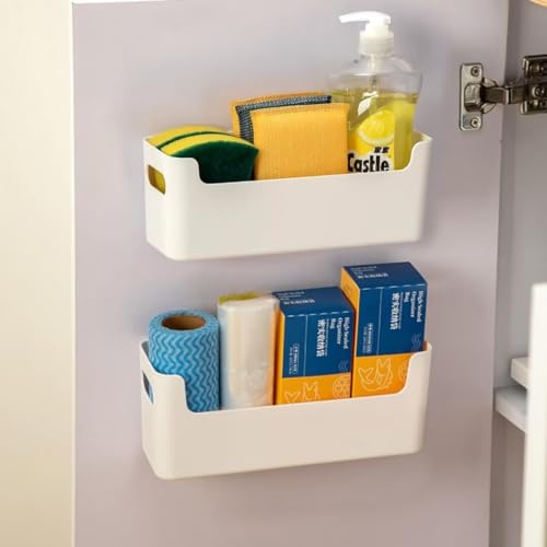 2 Pcs Kitchen Cabinet Door Organizer,Adhesive Mount Inside Cabinet Door Storage,Under Sink Door Storage Shelf for Kitchen,Bathroom,Office,Garage,Craft Room(White) - color: White, size: 2 Pcs