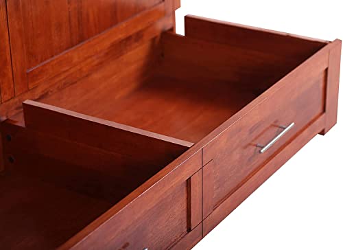 Daily Delight Murphy Cabinet Chest Bed with Charging Station & 6" Memory Foam Mattress, Queen (Cherry) - color: Cherry