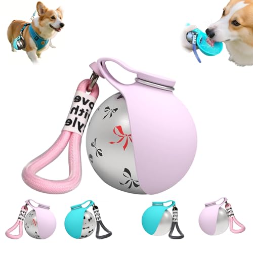 Foldable Pet Water Bottle for Travel, 2 in 1 Portable Dog Water Bottle, Water Bottle for Dogs on Walks, Stainless Steel Bottle & Silicone Bowl, for Walking Hiking Small Dog Water Bottle (Pink+Print) - color: Pink+Print