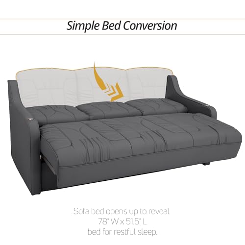 De Leon Console DX RV Sofa Bed, 78" Wide, Ultimate Leather, Charcoal - color: Charcoal, size: 78"