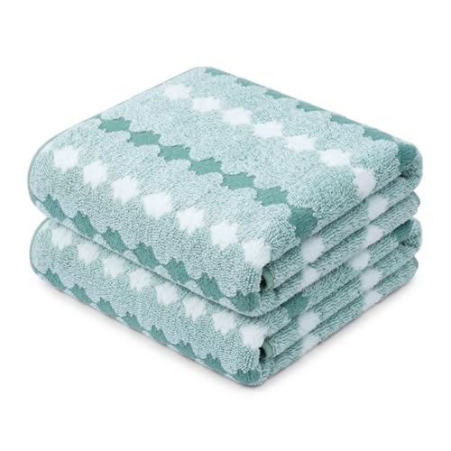 Microfiber Bath Towels 2-Pack | 27x54 Inches, Ultra Absorbent & Quick-Dry | Lightweight Travel Towels for Gym, Yoga, Sports & Spa | Fits Body & Hair | Lint-Free & Machine Washable t - color: Green and White, size: 27*54 inches
