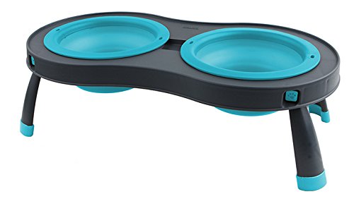 Dexas Popware for Pets Double Elevated Pet Feeder, Large, Gray/Blue - color: Gray/Blue, size: Large/2.5 Cup Capacity Bowls