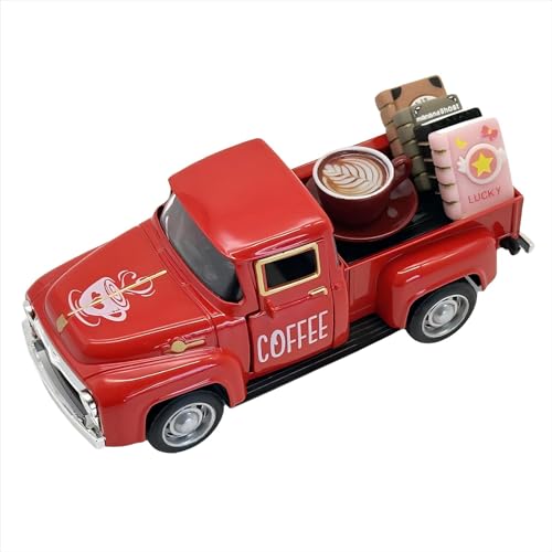 Coffee Bar Decor Vintage Mini Metal Pickup Truck Decor with Book Accessories for Coffee Station,Farmhouse Tiered Tray Table Decorations for Home Kitchen, Office, Cafe - color: Coffee-red