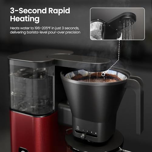 Kismile SCA-Certified 8 Cup Drip Coffee Maker, Pour Over Coffee Machine with 3s Instant Heat 197–205℉, Adjustable Flow Control, Removable Water Tank, Deep Cold Brew & 40 Min Keep Warm (Red) - color: Red