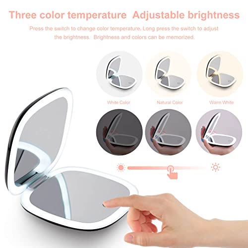Mocado Compact LED Magnifying Travel Makeup-Mirror - 4 inches 1X/10X Magnification Small Hand Pocket Dimmable Double Sided USB Rechargeable Touch Screen, Portable Tabletop Cosmetic (Black) - color: Black