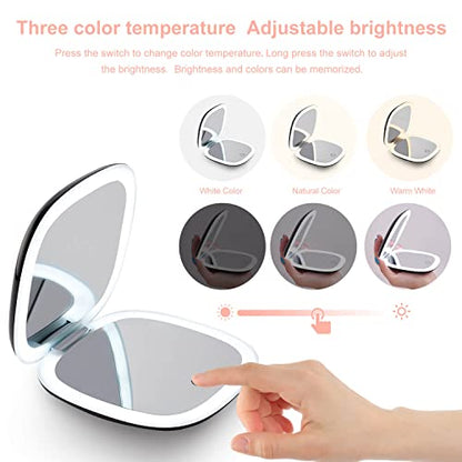 Mocado Compact LED Magnifying Travel Makeup-Mirror - 4 inches 1X/10X Magnification Small Hand Pocket Dimmable Double Sided USB Rechargeable Touch Screen, Portable Tabletop Cosmetic (Black) - color: Black