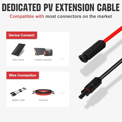 ECO-WORTHY 10FT 10AWG Solar Extension Cable 30A/1000V DC, IP67 Waterproof with Compatible Quick Connectors (Red+Black) for Solar Panels, Controllers, Off-Grid Systems - size: 10FT 10AWG