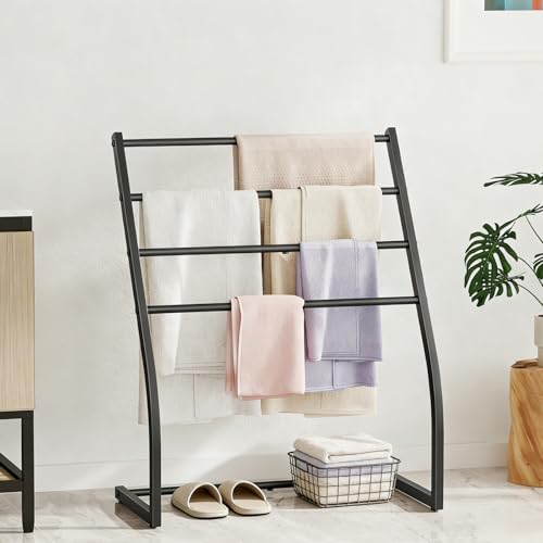 Honiter Towel Drying Rack for Bathroom, Free Standing Towel Rack, 4 Tier Wide Towel Dryer Rack, Pool Towel Racks Outdoor, Blanket Ladder Holder, Metal Towel Bar Stand for Oversized Bath Towel