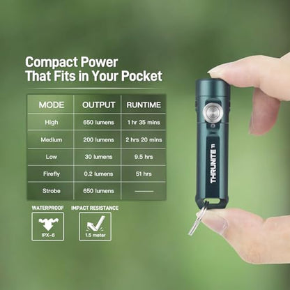 ThruNite Ti Keychain Flashlight, USB-C Rechargeable EDC Pocket Light, 650 Lumens with Magnetic Tailcap, 5 Modes, IPX-6 Waterproof Mini Flashlight for Camping, Everyday Carry (Genie Blue) - color: Genie Blue