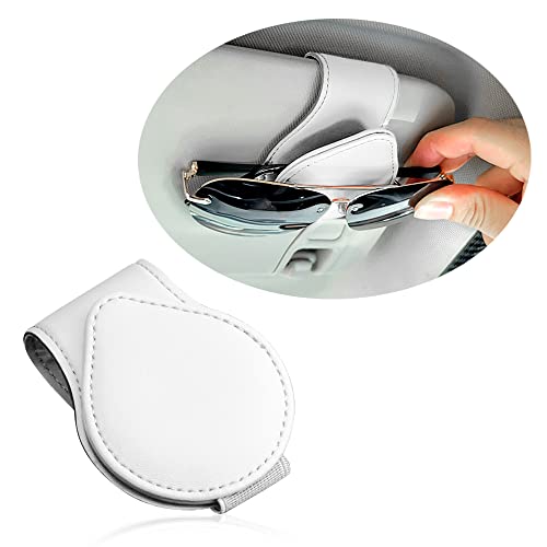 OFBAND Magnetic Sunglass Holder for Car Visor,PU Leather Car Sunglass Holder Organizes Glasses Tickets Cards & Keeps Car Tidy,Universal Car Accessories Interior (White) - color: White