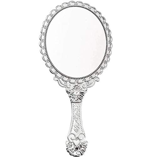 Weahre Hand Mirror Makeup Mirrors Handheld Decorative Personal Vintage Cosmetic Travel Mirrors (Silver) - color: Silver
