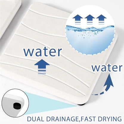 3PCS Water Absorbing Stone Tray, Fast Drying Stone Sink Tray, Stones Soap Trays, Water Absorbent Diatomite Trays, Diatomite Coasters for Kitchen Sink Bathroom Counter, Hand Soap Dish & Holders - color: 1pcs 21×10cm + 2pcs 10×10cm White Wave