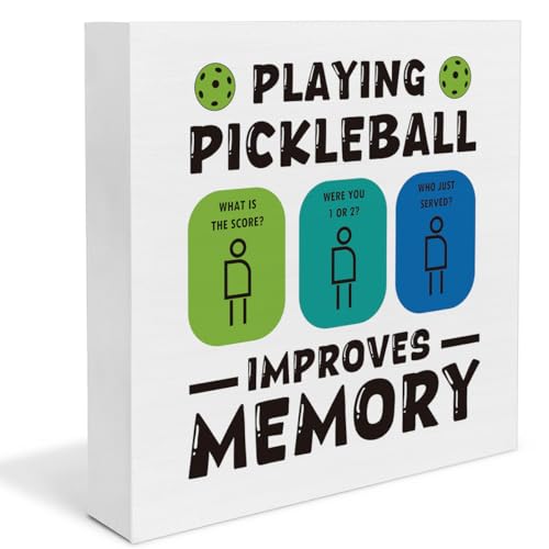 Funny Pickleball Decor, Pickleball Gift Idea for Player Coach Dad Mom Uncle Aunt Friends Coworkers, Wooden Sign Decor for Desk Shelf - color: MEMORY