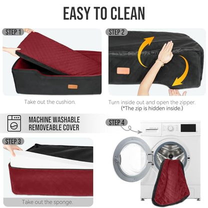 HEGGCOOE Large Dog Car Seat Under 100 lbs, Washable Dog Car Bed for 2 Medium Dogs, Detachable Pet Booster Seat with Storage Pocket and Seat Belt for Back Seat - color: Black/Red