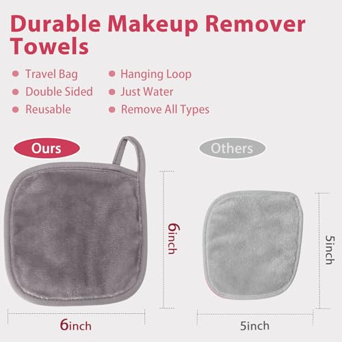 Natwag Makeup Remover Cloth, 6" x 6" Make Up Towels Reusable Face Cloth for Washing Face, Makeup Remover Pads Microfiber Face Washcloth with Mesh Bag, Just Water, 12 Pack, Cool Grey - color: Cool Grey