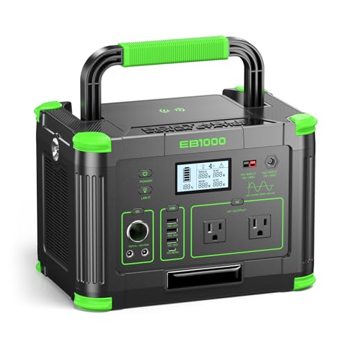 1000W Portable Power Station, 999Wh Solar Generator Backup Battery with Pure Sine Wave, Solar/AC/Car Chargable for Camping, RV, Home Emergency & Outdoor Adventures - color: Black