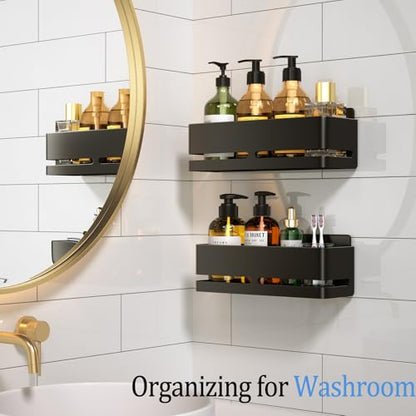 Shower Caddy, 2-Pack Shower Shelf, Heavy-Duty Bathroom Storage Shelf, Large Capacity No-Drill Bathroom Organizer, Black Metal Storage Basket, Adhesive Installation - size: Black-2 layers