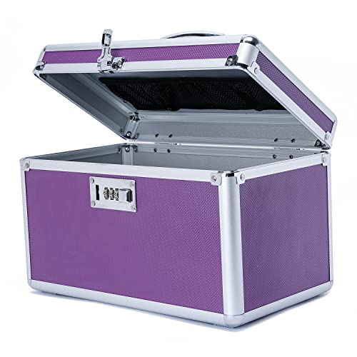 Combination Locking Medicine Box with Portable Storage Case，12.2''x 7.2''x 7.6'', Childproof Medication Lock Organizer，Lockbox for Secure Cash, Jewelry, ID Documents (Purple/Medium) - color: Purple/Medium