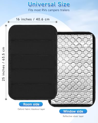 RV Door Window Shade Cover 25'' x 16'', Foldable Camper Sunshade with Magnets & Reflective Layer - Thermal Blackout, UV & Privacy Protection, No-Drill Hook & Loop Tape Install for Most Travel Trailers
