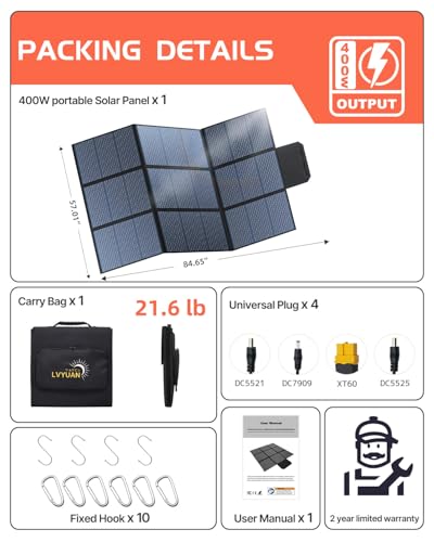 LVYUAN 400W Portable Solar Panel, 36V Foldable Blanket Solar Panel IP64 P-PERC, Upgraded 23% Efficiency for Solar Power Station Generator for Outdoor Camping Backpacking Hiking, 22 Pounds - size: 400 Watt Portable Solar Panel