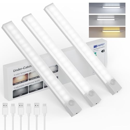Under Cabinet Lights 8 Inch 3-Pack, Rechargeable Battery Operated Motion Sensor Light Indoor, Dimmable Closet Lights, Wireless Under Counter Lights for Kitchen, Stairs - size: 8inch-3pack