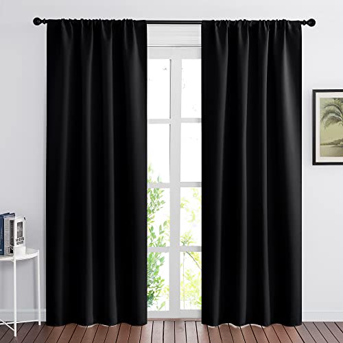 RYB HOME 2 Panels Blackout Doorway Curtains, Thermal Insulated Privacy Rod Pocket Easy Installation Drapes for Living Room Bedroom Dining Room, Width 34 by Length 80, Black - color: Black, size: 34"W x 80"L (Pack of 2)