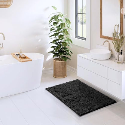 Hearth & Harbor Bathroom Rugs, Chenille Bath Mat - Machine Washable Bath Mats for Bathroom Non-Slip Backing Rubber, Quick Dry Bathroom Mat - color: Black, style: 20 x 32