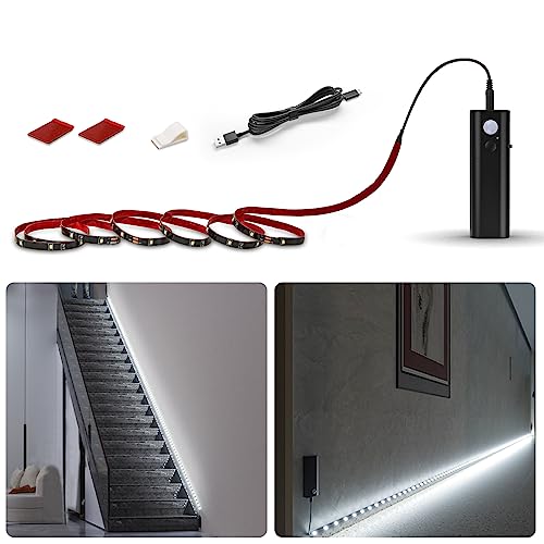 WOBANE LED Closet Light Motion Activated,Battery Powered Stick-on Anywhere,Homelife Motion Sensor Strip Lighting,Rechargeable Night Lights for Closet Hallway Stairway 6.56ft,6000K White,Black - color: White, size: 6.56ft Black