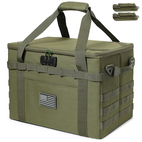 Tactical Camping Storage Bag - 38L Utility Tote Bag Organizer with Combination Lock and Shoulder Strap - color: Army Green, size: 57L