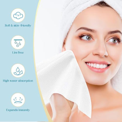 AIDEA Compressed Towels, Mini Portable Face Towels Disposable, 100pcs Disposable Washcloths for Travel, Facial Cleansing, Home and Outdoor Activities