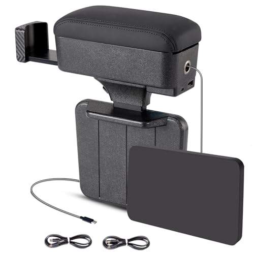 RUPSE Universal Car Armrest Storage Box with Cup Holder, USB/Type-C Ports, Adjustable Wrist Support,Center Console Organizer for Most Vehicles - style: Black USB/Type-C Ports