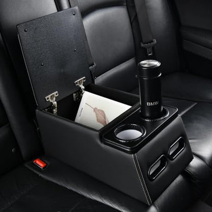 Coverado Car Center Console, Universal Rear Bench Seat Consoles, Truck Seat Organizer and Storage, Back Seat Car Organizer with Cup Holder, Central Armrest Box (Regular, Black) - color: Black, style: Regular