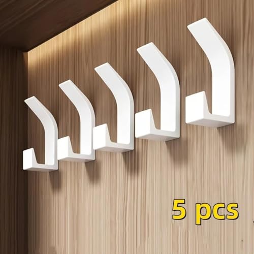 5PCS Dual-Hook Adhesive Wall Hooks – No-Drill Organizer for Coats, Towels & Home Use - White