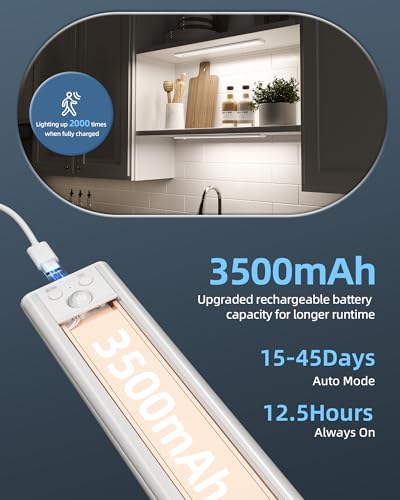 Under Cabinet Lights, Motion Sensor Light Indoor, Wireless Closet Lights, 3500mAh Rechargeable, Magnetic, 5 Levels Dimmable, Under Counter Lights for Kitchen (2 Pack) - size: 14.5inch