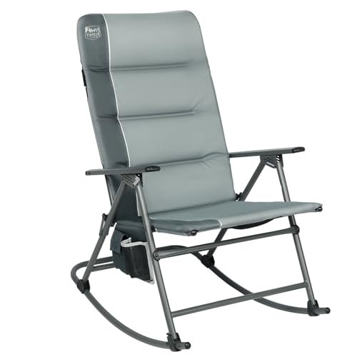 Timber Ridge Oversized Folding Rocking Camping Chair, Padded Outdoor Rocker with High Back, Portable Outdoor Chair for Patio, Garden, Lawn, Supports up to 400 lbs, Gray - color: Grey