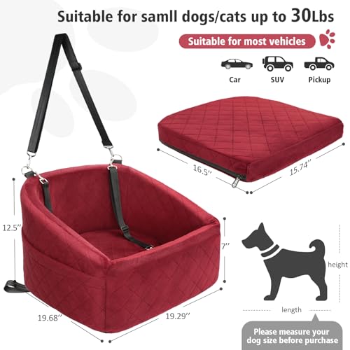 NEEZUKAR Dog Car Seat for Small Medium Dogs,Detachable Washable Dog Booster Seat Under 30lbs, Pet Car Seats Travel Bed with Storage Pockets and Safety Belt(Red) - color: Red