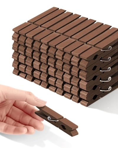 Clothes Pins Wooden Colored Clothespins Clips 50 Pack 2.83 Inch Decorative Crafts Pegs Photos Pictures Decoration Pegs Clothing Hanging Closepins (Brown) - color: Brown