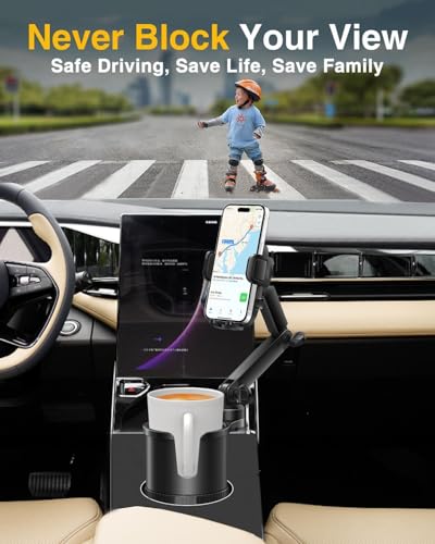 Cup Phone Holders for Your Car, [360°Adjustable] Car Cup Holder Phone Cradle for 2.5-4" Cup Holders-Compatible with iPhone 15/14 Pro, Phone Holder Mount for Truck/SUV| Anti-Slip & No Shake Design - color: black