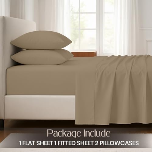 SGI bedding 100% Egyptian Cotton Sheets Twin Size – Cooling Sheets, Soft Breathable Taupe Bedding, Luxury Bedding, Luxury Hotel Sheet Set, Deep Pocket 16", 4 Piece Set - color: 06 - Taupe, size: Twin