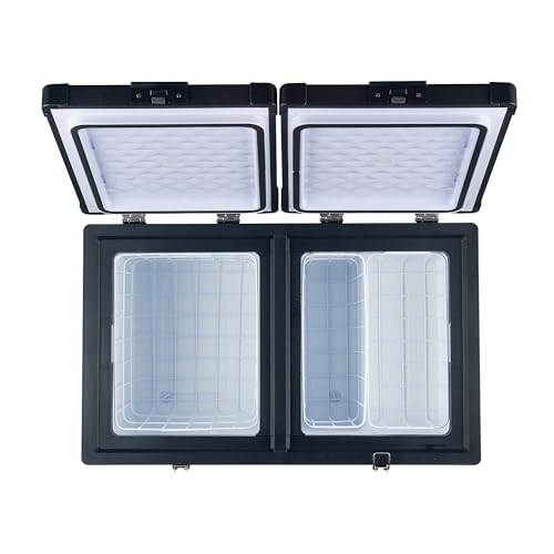 Explorer Bear 12 Volt Refrigerator 12V Car Fridge 12/24V DC 110-240V AC Portable Freezer Compressor Cooler 0℉-50℉ 3-Year Warranty for Truck Van RV SUV Boat Trailer Travel Road Trips Camping… - size: 75L Dual Zone