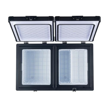 Explorer Bear 12 Volt Refrigerator 12V Car Fridge 12/24V DC 110-240V AC Portable Freezer Compressor Cooler 0℉-50℉ 3-Year Warranty for Truck Van RV SUV Boat Trailer Travel Road Trips Camping… - size: 75L Dual Zone
