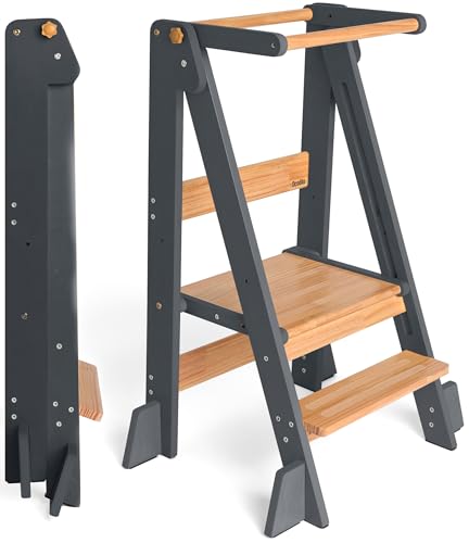 OCODILE Adjustable Foldable Toddler Tower – Folding Tower for Kids | Montessori Toddler Kitchen Step Stool Helper for Independence - Gray - color: 1 - Gray